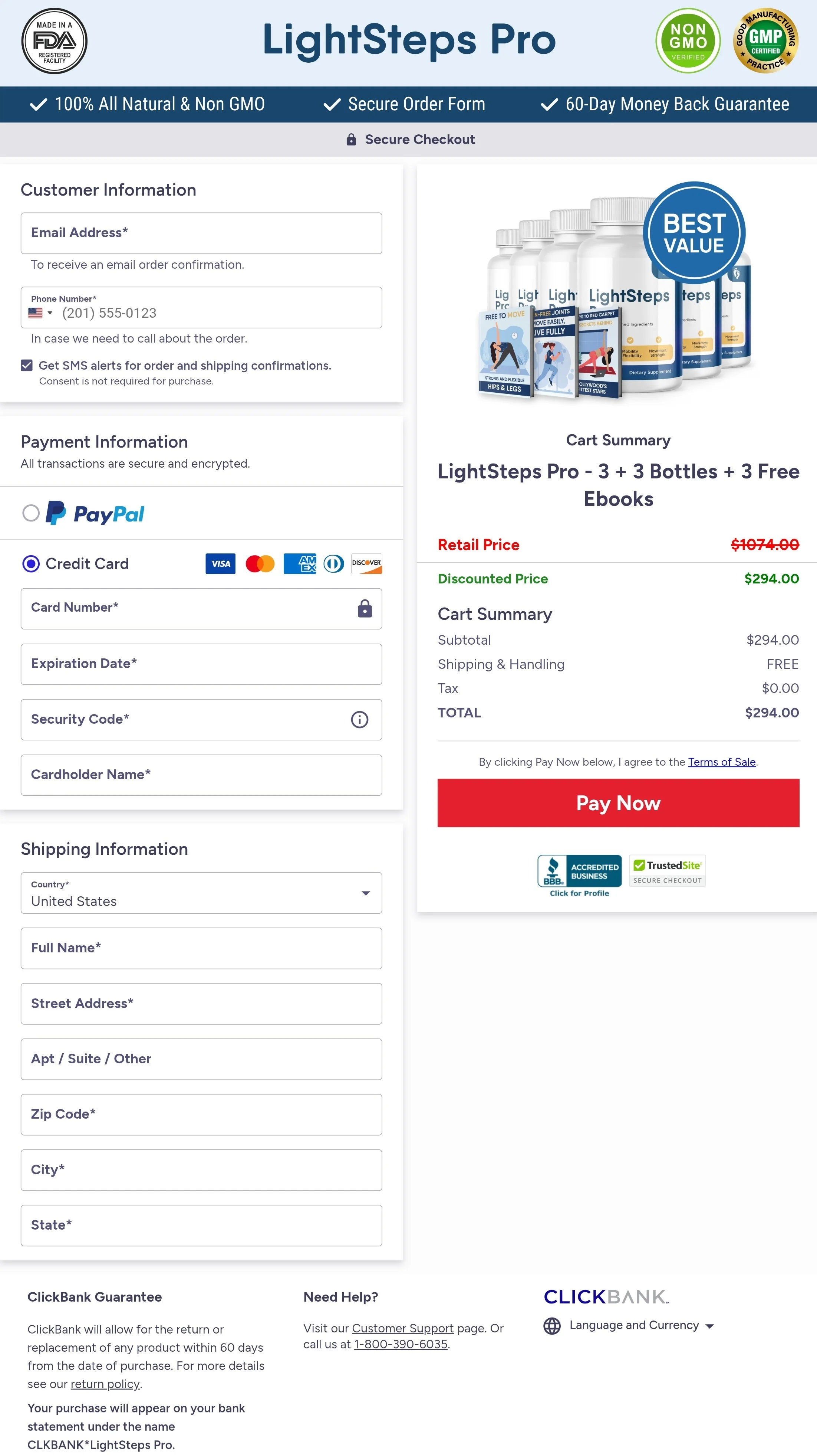 LightSteps Pro order form
